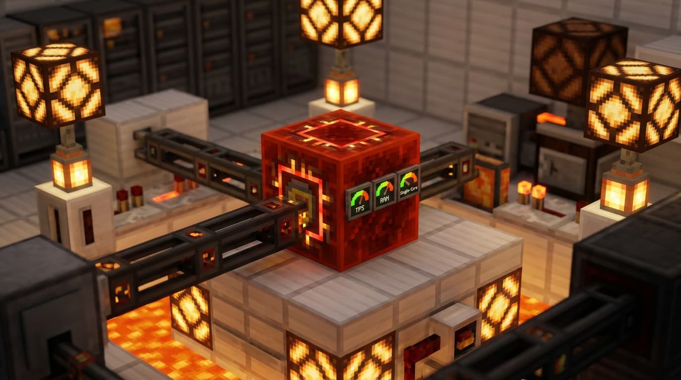 Illustration zum Artikel: Minecraft Server Performance verstehen: TPS, RAM und Single-Core-Leistung im Zusammenspiel