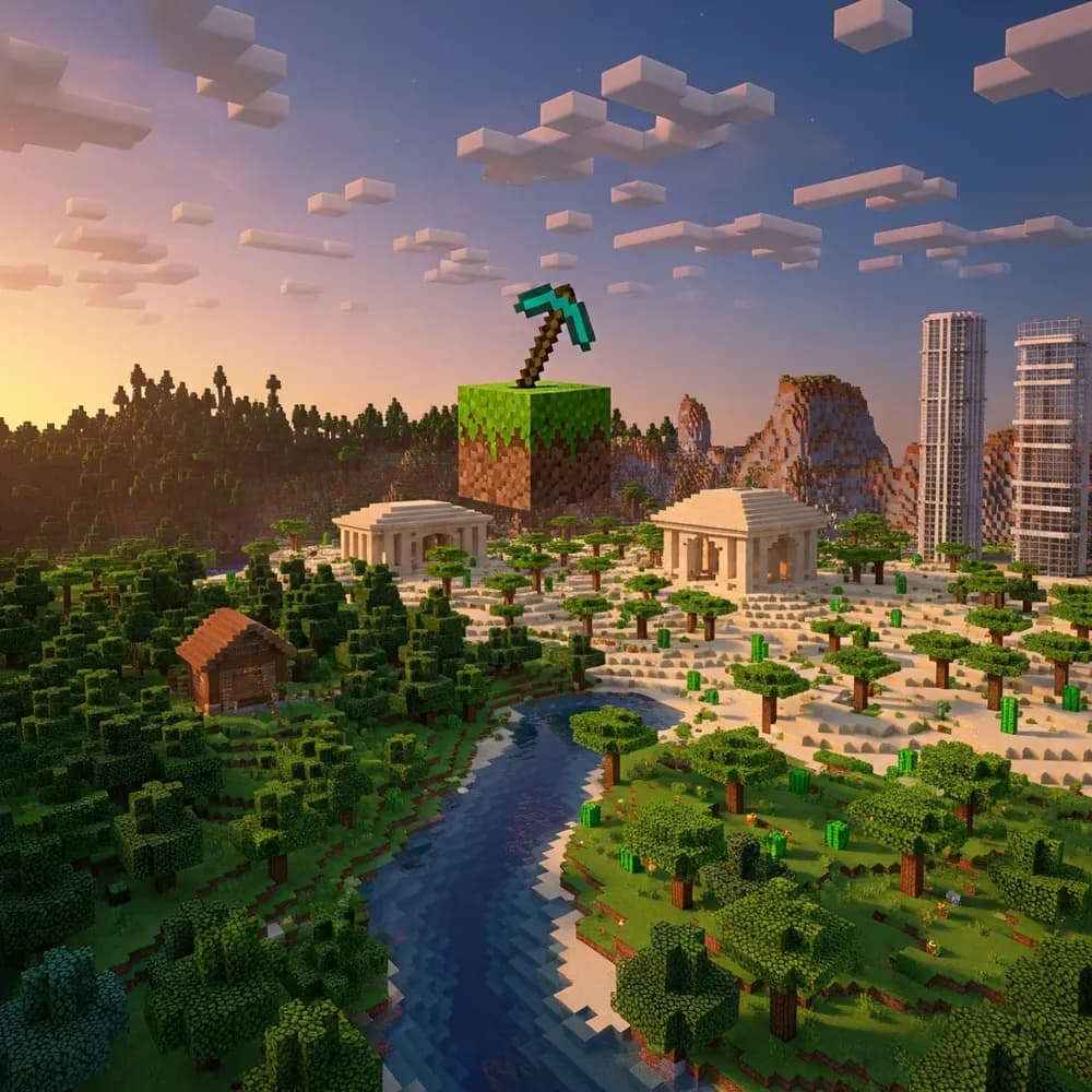 Immersive Illustration zum Thema: kostenloses Minecraft Serverhosting