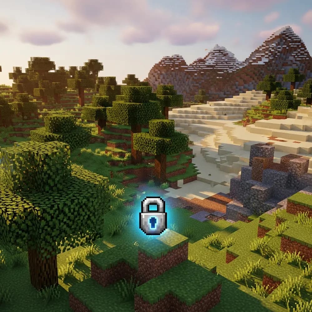Ilustración inmersiva del tema: asegurar servidor Minecraft