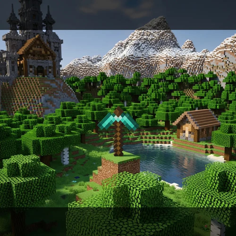 Ilustración inmersiva del tema: servidor Minecraft multijugador