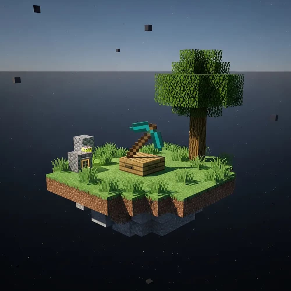 Illustration immersive du sujet : serveur Minecraft Skyblock