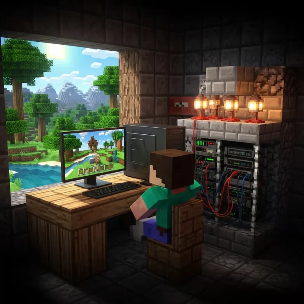 Illustration immersive du sujet : héberger un serveur Minecraft