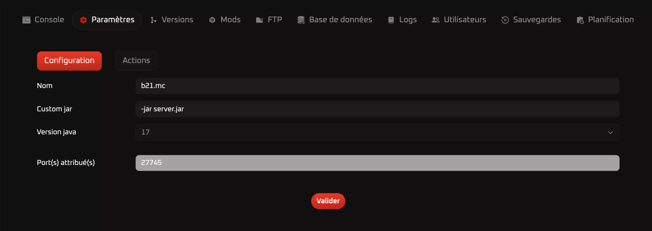 Configurer serveur minecraft
