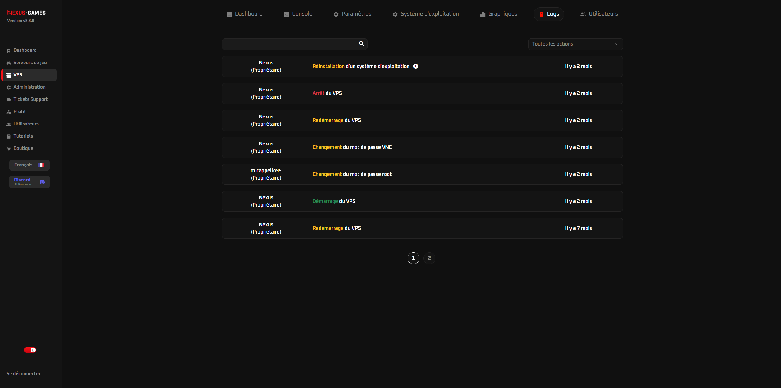 Logs VPS NexusPanel