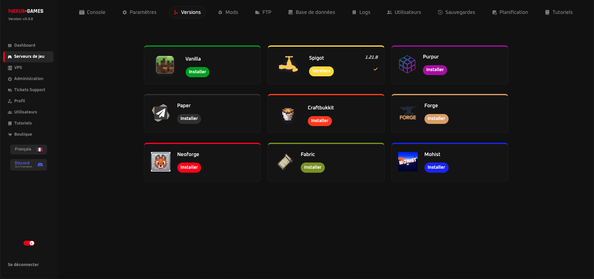 Gestion des versions NexusPanel