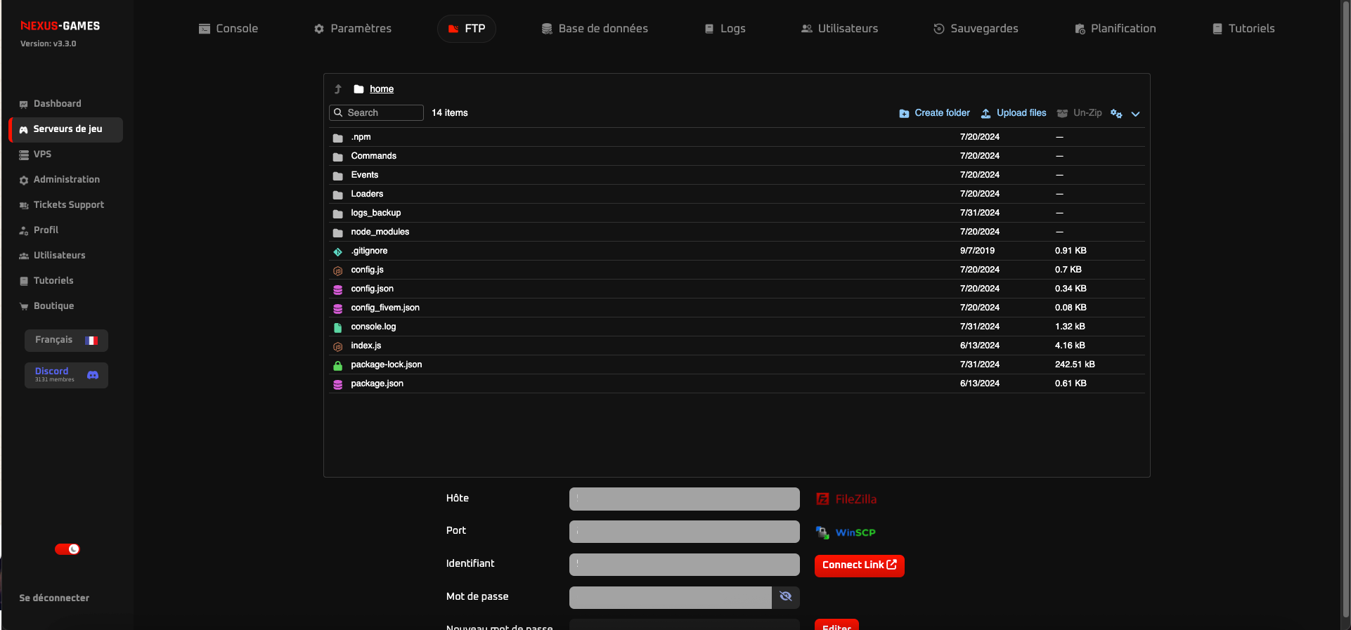 Interface FTP NexusPanel