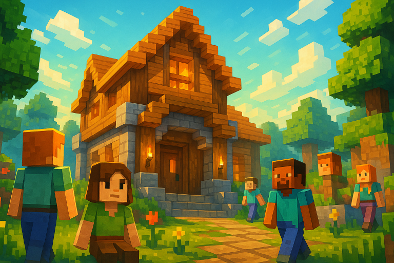 Illustration d’un serveur Minecraft multijoueur permettant de faire croître un serveur Minecraft grâce à une communauté active
