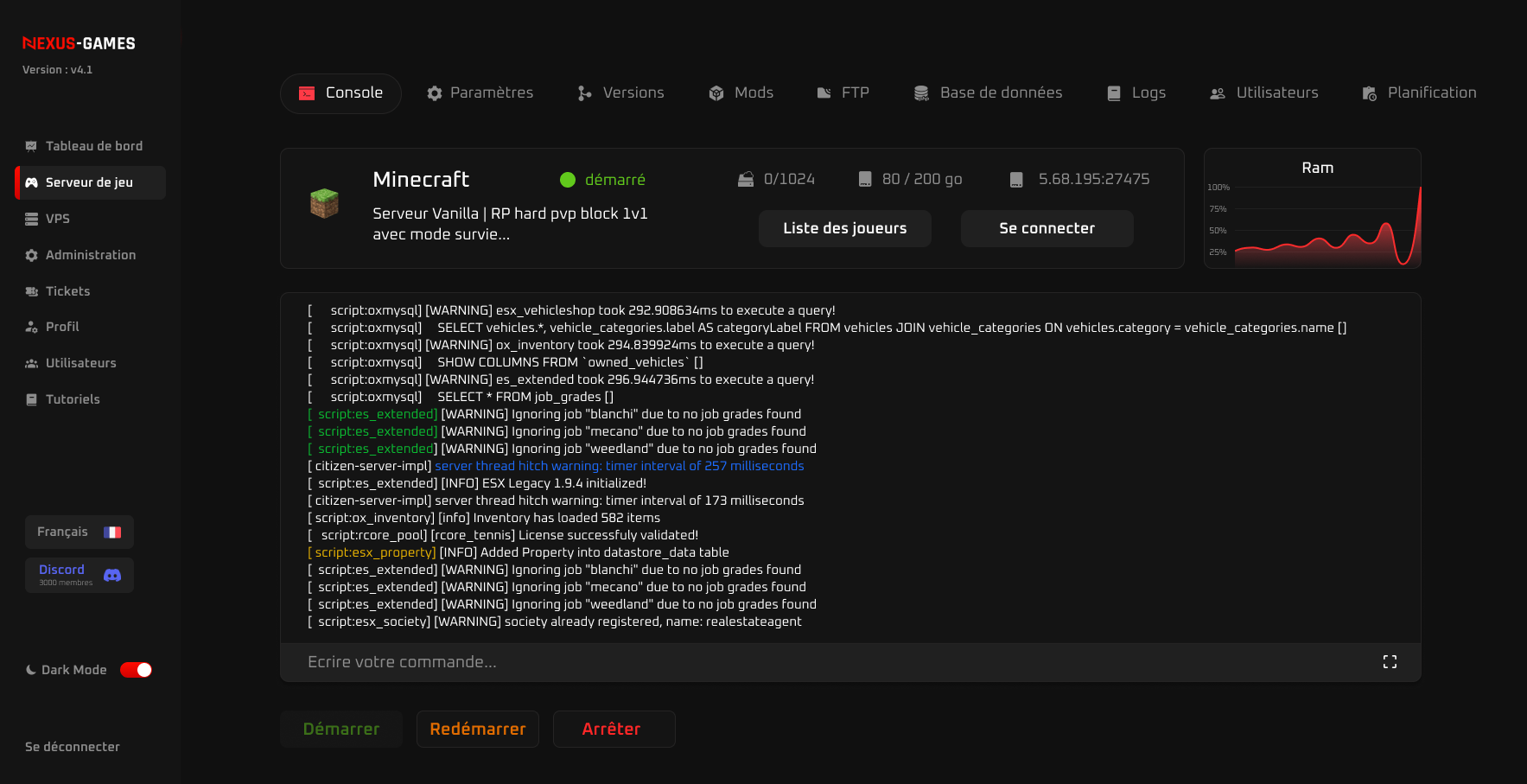 Console NexusPanel