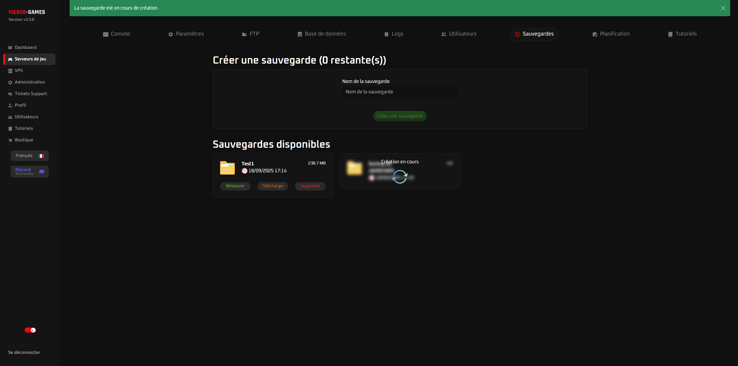 Sauvegardes automatiques NexusPanel