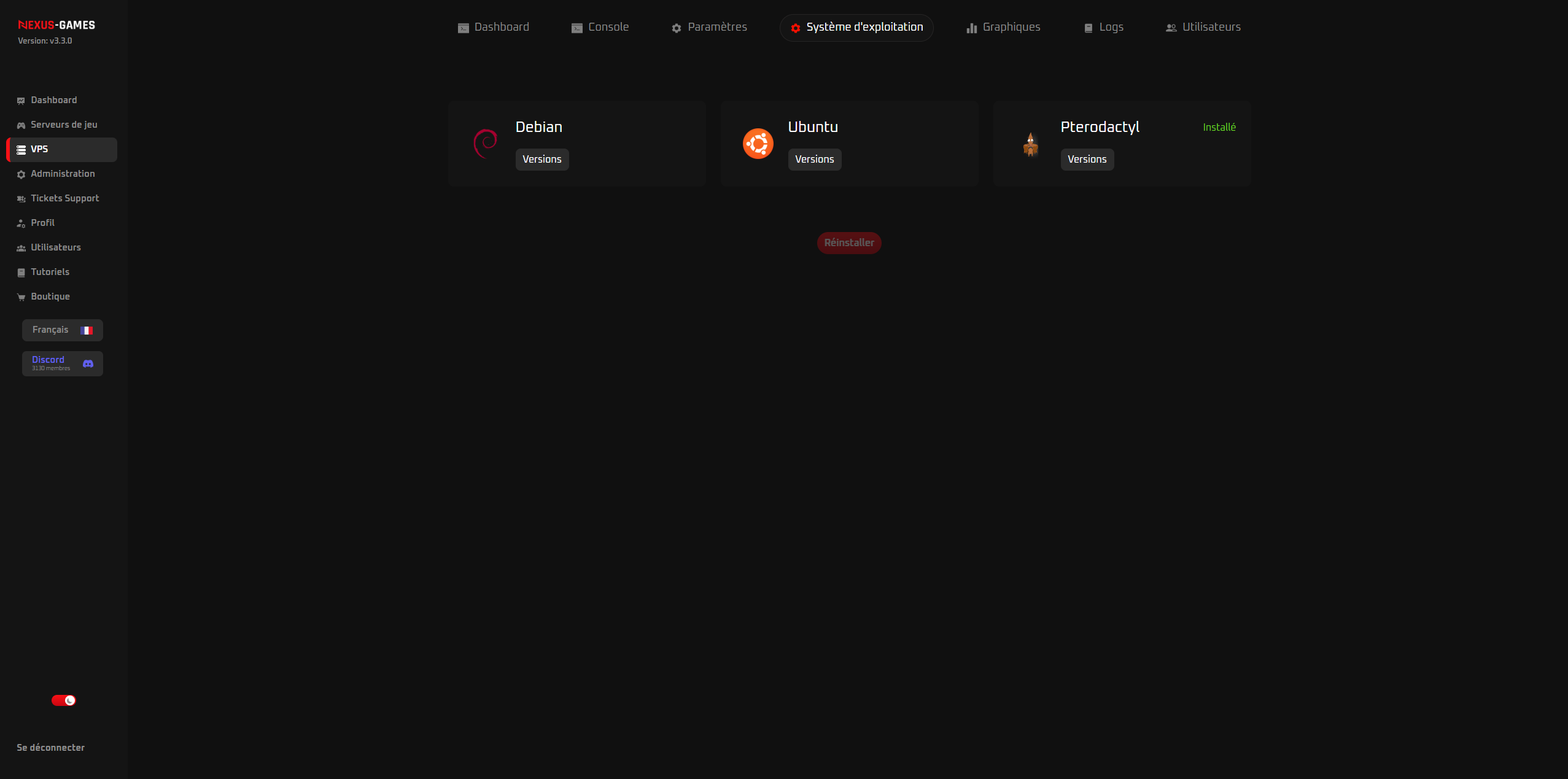 Systèmes d'exploitation VPS NexusPanel