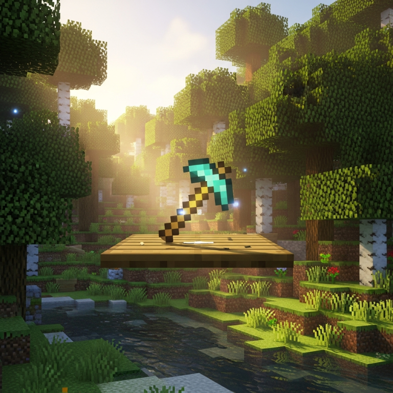 Illustration immersive du sujet : créer une hache Minecraft
