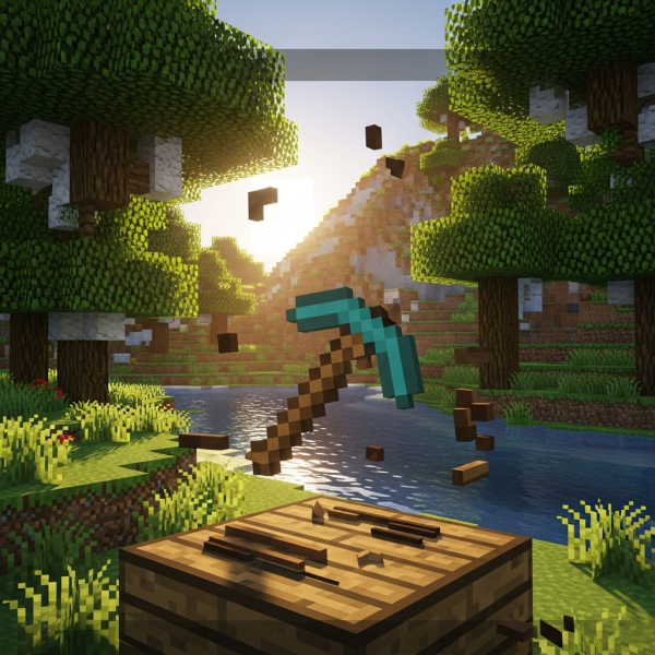 Illustration immersive du sujet : créer pioche Minecraft