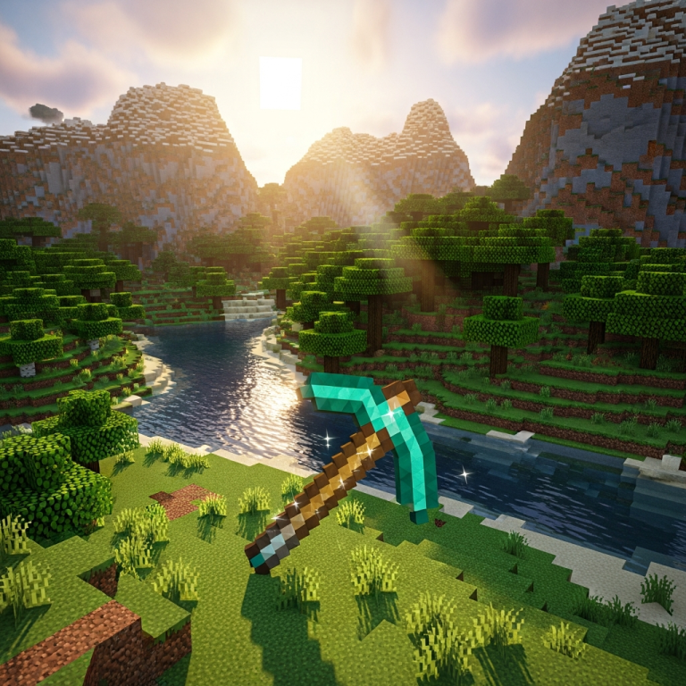 Illustration immersive du sujet : pioche minecraft