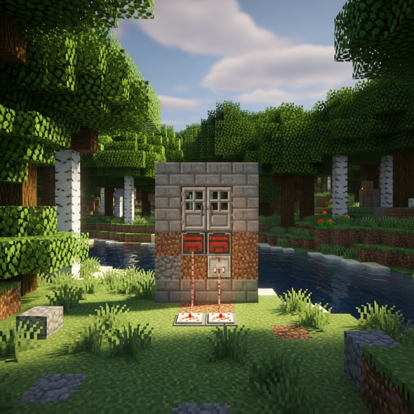 Illustration immersive du sujet : porte automatique Minecraft