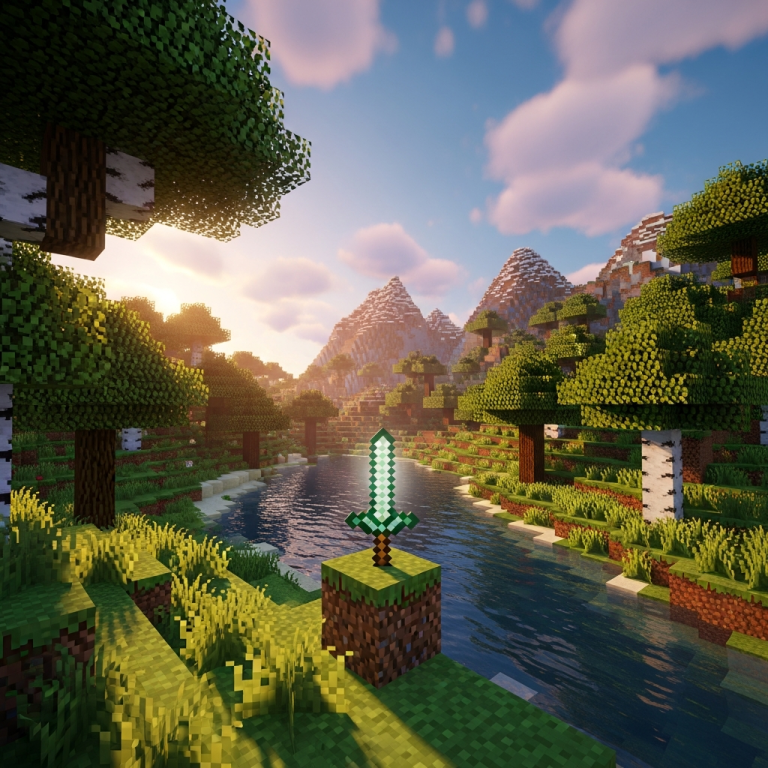 Illustration immersive du sujet : serveur PVP Minecraft