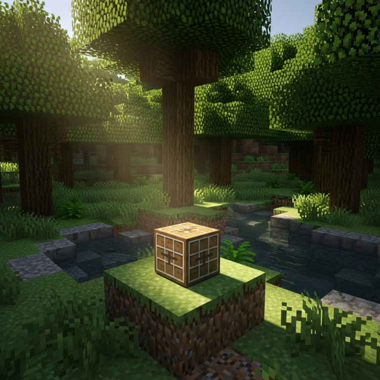 Illustration immersive du sujet : create crafting table minecraft