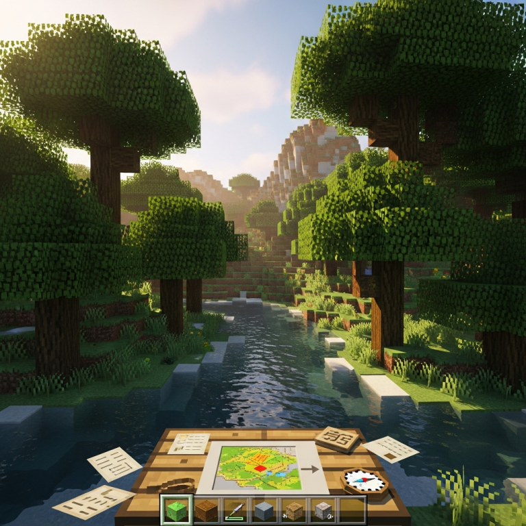 Illustration immersive du sujet : create a map in Minecraft