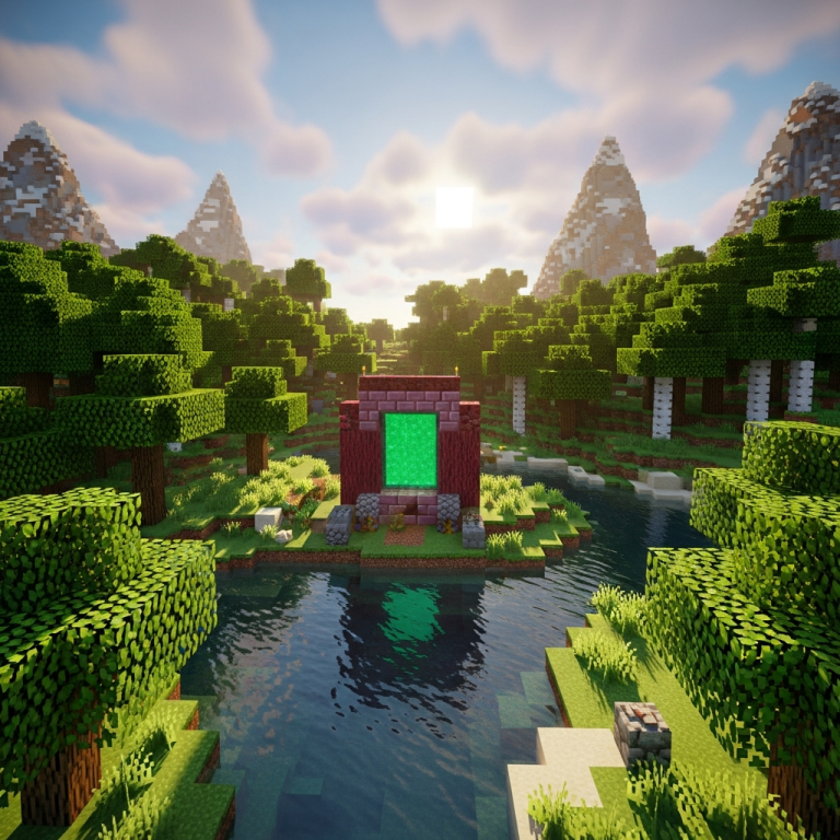 Illustration immersive du sujet : create Nether portal Minecraft