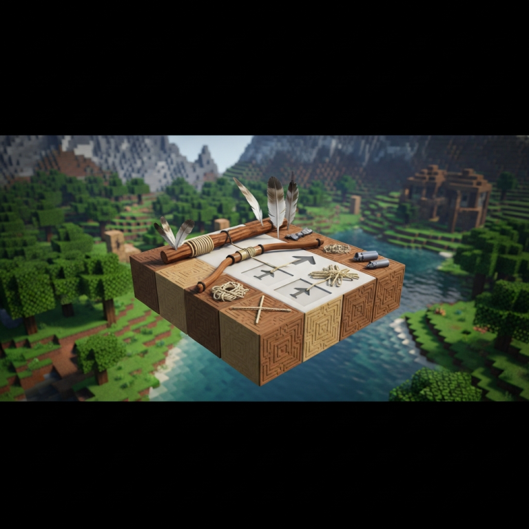 Illustration immersive du sujet : craftear arco y flechas Hytale