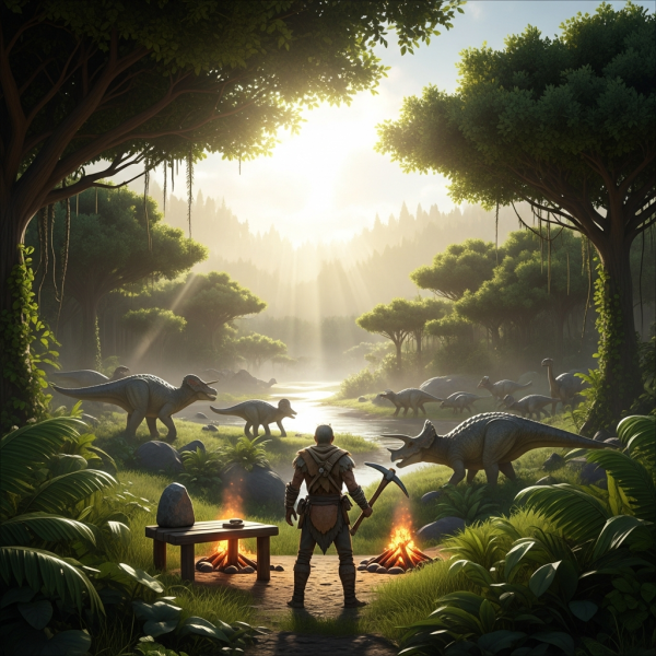 Illustration immersive du sujet : débuter ARK Survival Ascended