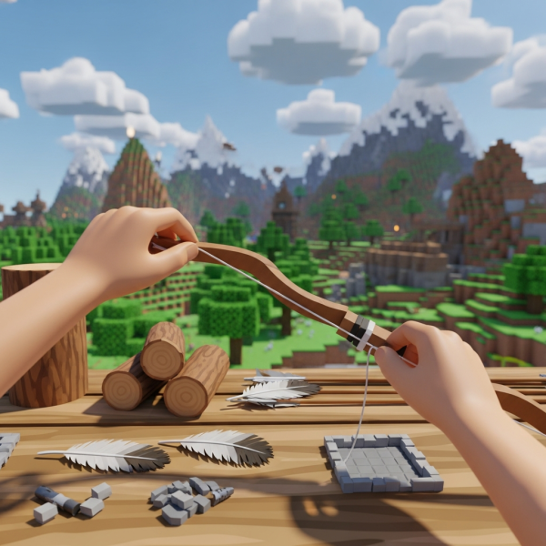Illustration immersive du sujet : craft arc flèches Hytale
