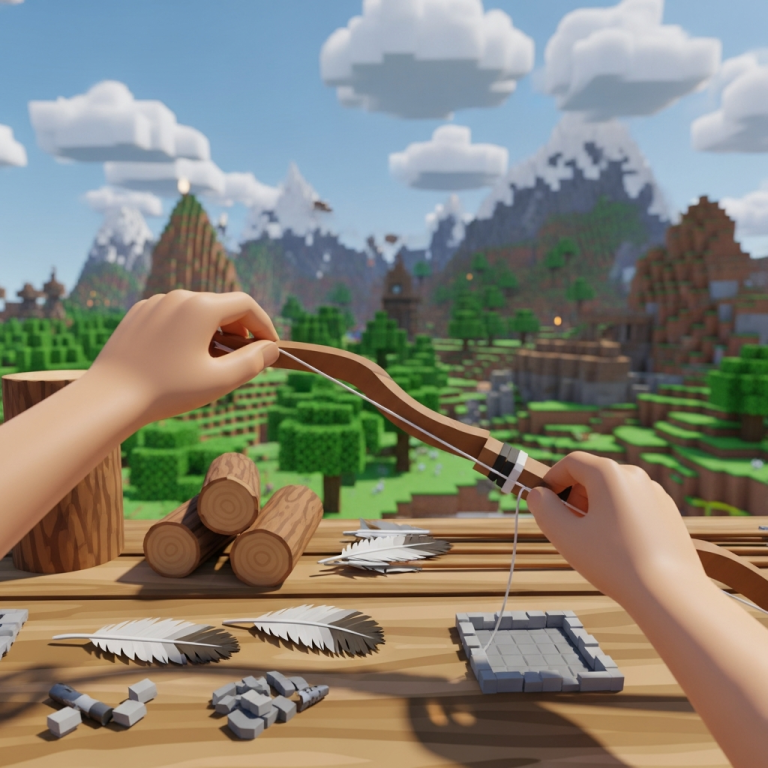 Illustration immersive du sujet : craft arc flèches Hytale