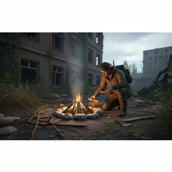 Illustration immersive du sujet : faire un feu Dayz