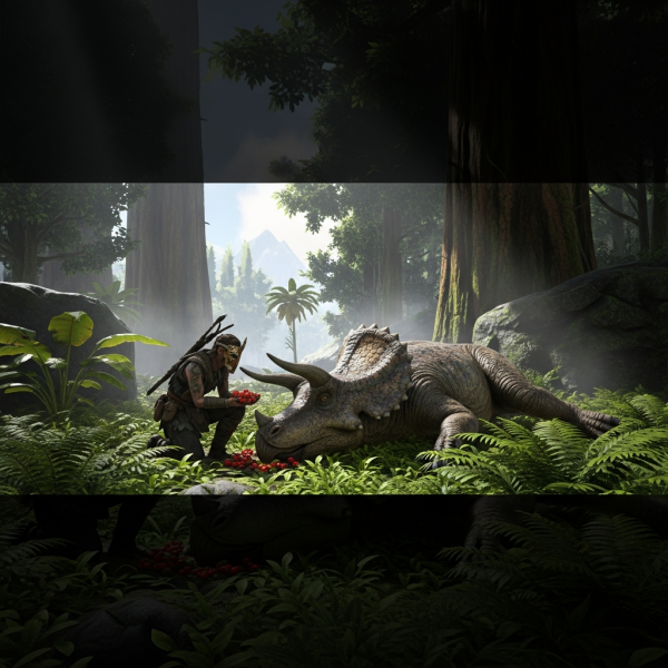 Illustration immersive du sujet : tame dinosaurs ARK Survival Ascended