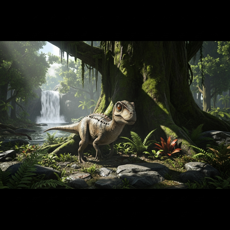 Illustration immersive du sujet : dinosaures apprivoiser ARK
