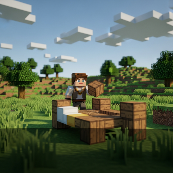 Illustration immersive du sujet : Bett in Hytale bauen