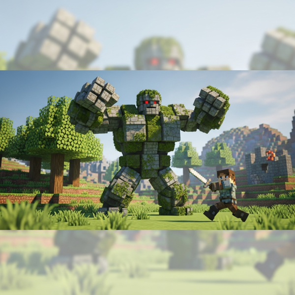 Illustration immersive du sujet : Golems Hytale besiegen