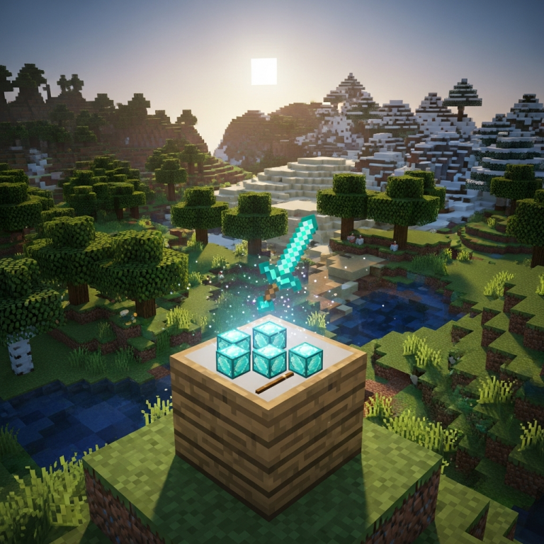 Immersive illustration of: craft diamond sword minecraft
