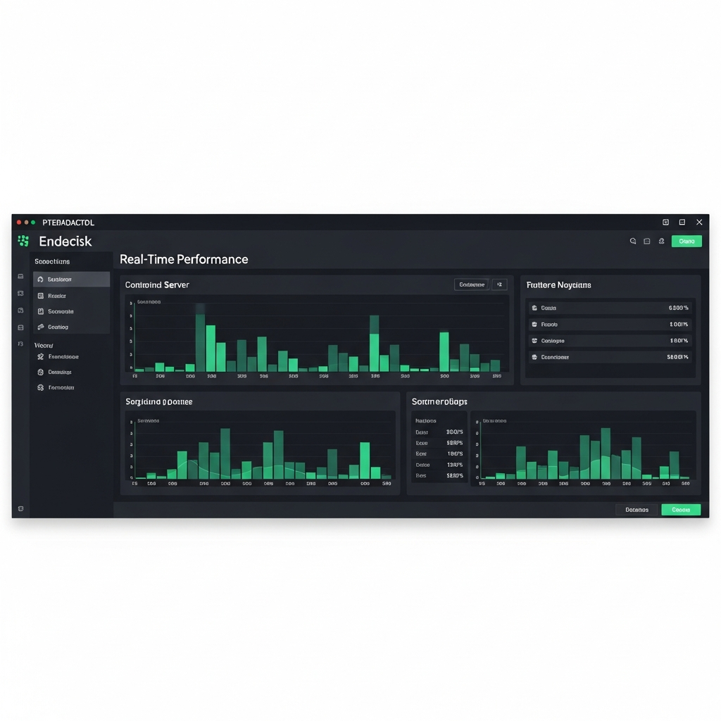 Capture d'écran photoréaliste d'un panel d'administration moderne affichant les performances en temps réel d'un serveur Minecraft, avec graphiques de consommation RAM et CPU, liste des joueurs connectés et boutons de gestion des sauvegardes, interface sombre style Pterodactyl