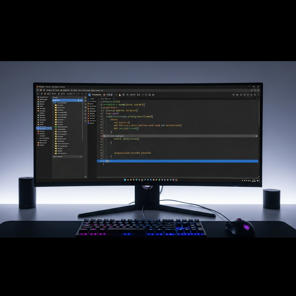 Éditeur de code Visual Studio Code affichant un script Lua FiveM avec coloration syntaxique, structure de dossiers ressources visible dans la barre latérale, thème sombre professionnel, écran ultra-wide